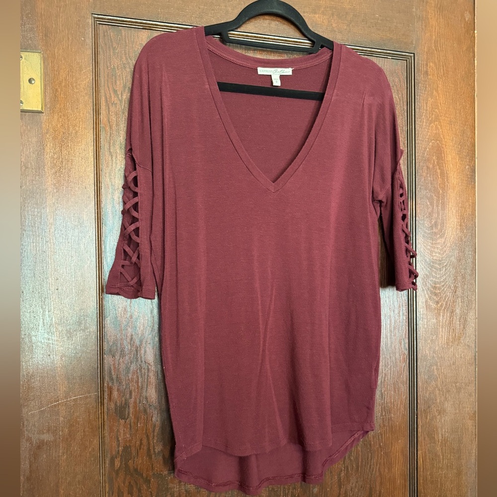 Women’s Express “One Eleven” Maroon Blouse w/ criss cross sleeves - S (Medium)